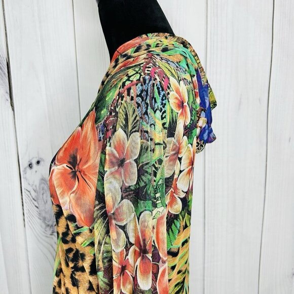 Simon Chang Floral Animal Print Over Mesh Hooded Jacket Size S Full Zip - Picture 7 of 10